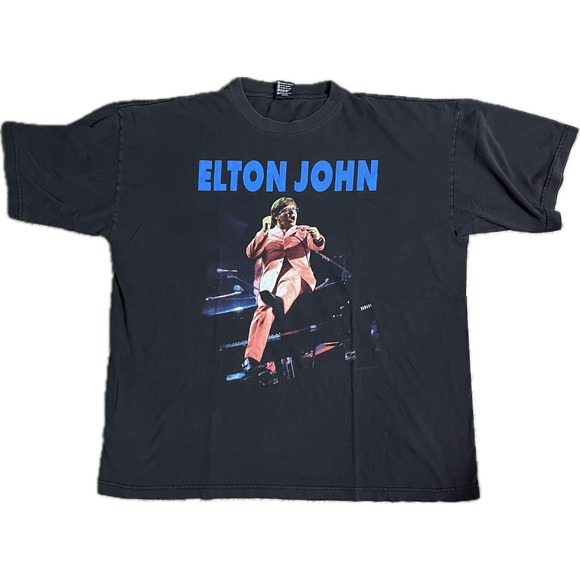 Vintage Elton John Tour T-Shirt Graphic Print Band Tee Black XL‎ - Picture 1 of 3